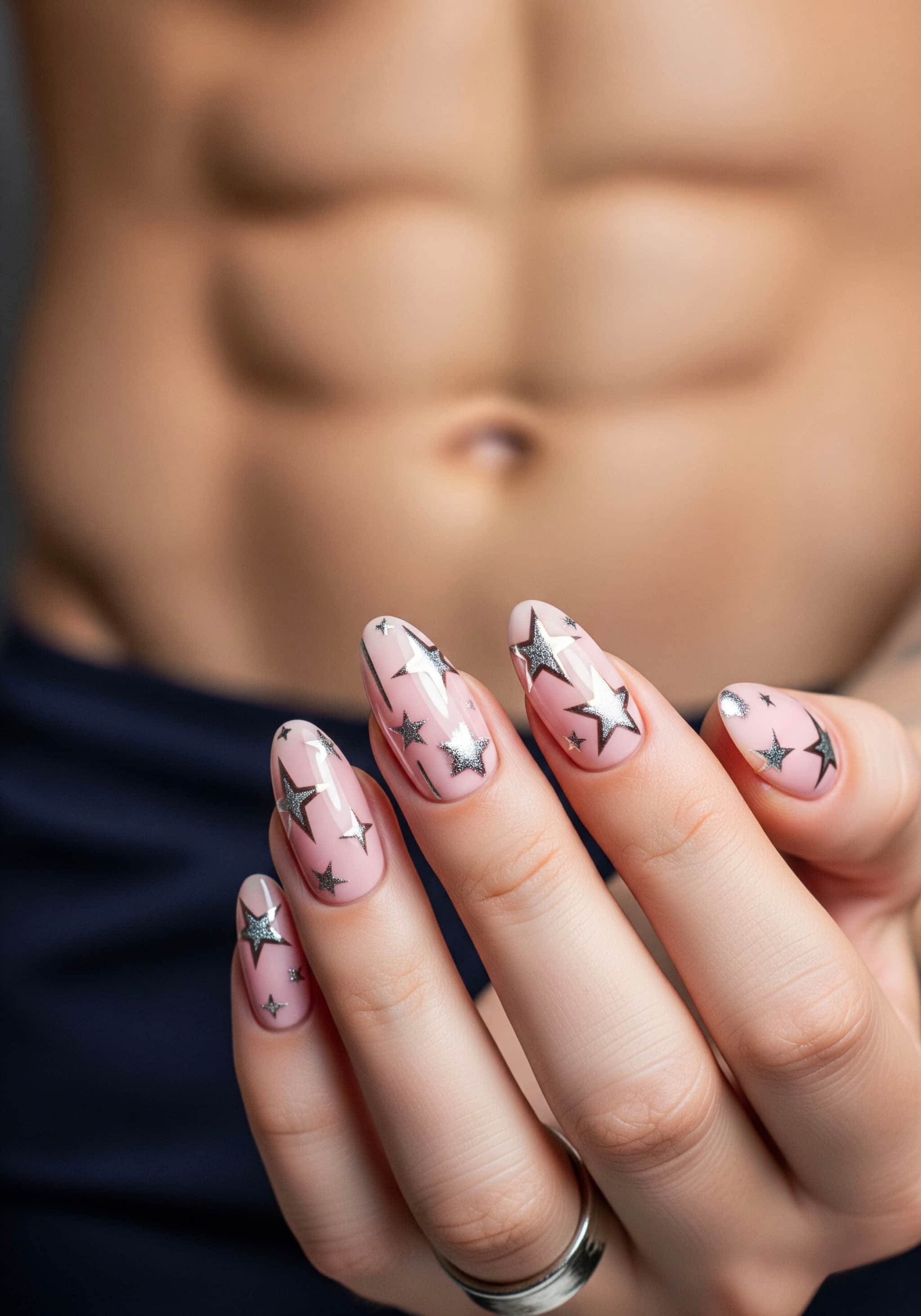Metallic Star Pink Nail Art